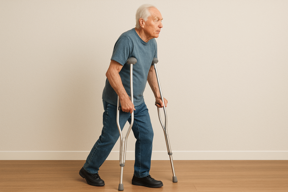 Older person on crutches